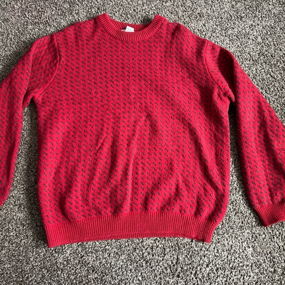 LL BEAN Vintage Red Sweater Mens Size L Birdseye Fisherman
